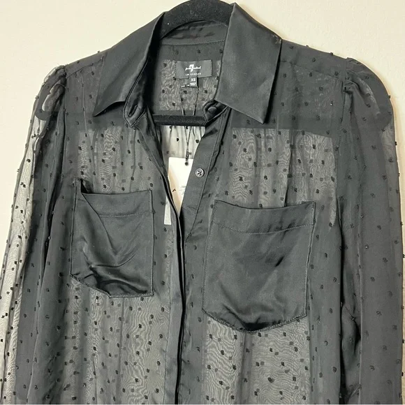 NWT 7 For All Mankind Swiss Dot Patch Pocket Top in Jet Black - Picture 4 of 7